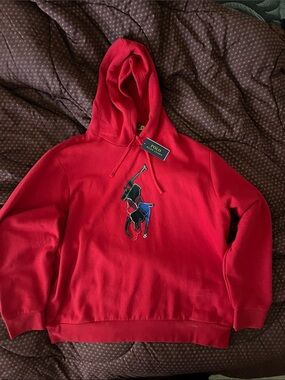 Polo by Ralph Lauren Red Crewneck Hoodie with Multi-Color Polo Player size XXL